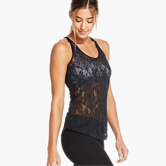 Fabletics Tops - Fabletics Black Floral Lace Orchard Racerback Tank Top Size XS